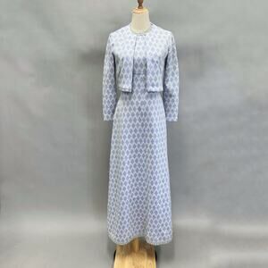 Vintage 70s polyester empire a line maxi dress‎ w/ matching bolero jacket Small